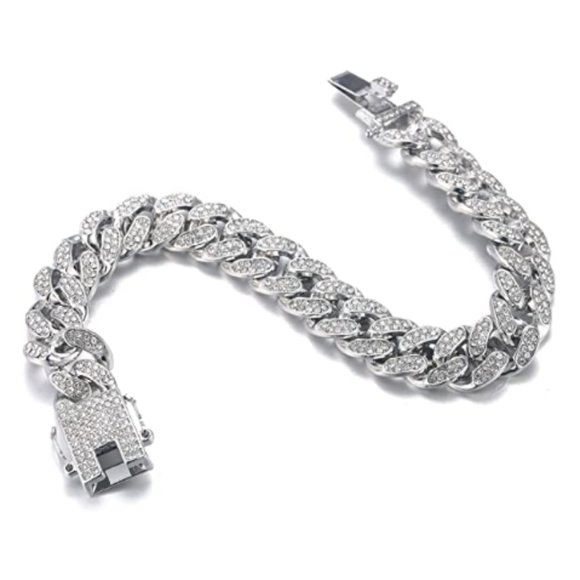 White Gold Iced Cuban Link Bracelet • Micro-Paved Chain • Luxury Jewelry - Picture 3 of 4